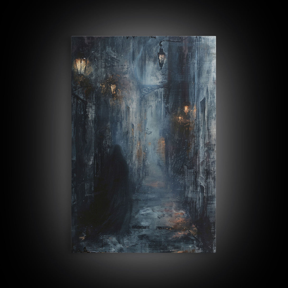 Shadowy Alley Canvas Print - Halloween Art, Spooky Home Decor, Dark Alley Wall Art Ghost Art Halloween Decor, Framed Canvas Print Creepy Art