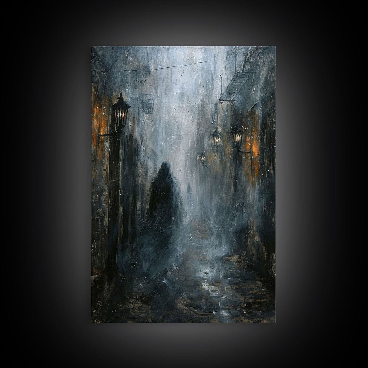 Misty Alley Canvas Print - Halloween Art, Spooky Home Decor, Dark Alley Wall Art, Ghost Art, Halloween Decor, Framed Canvas Print Creepy Art