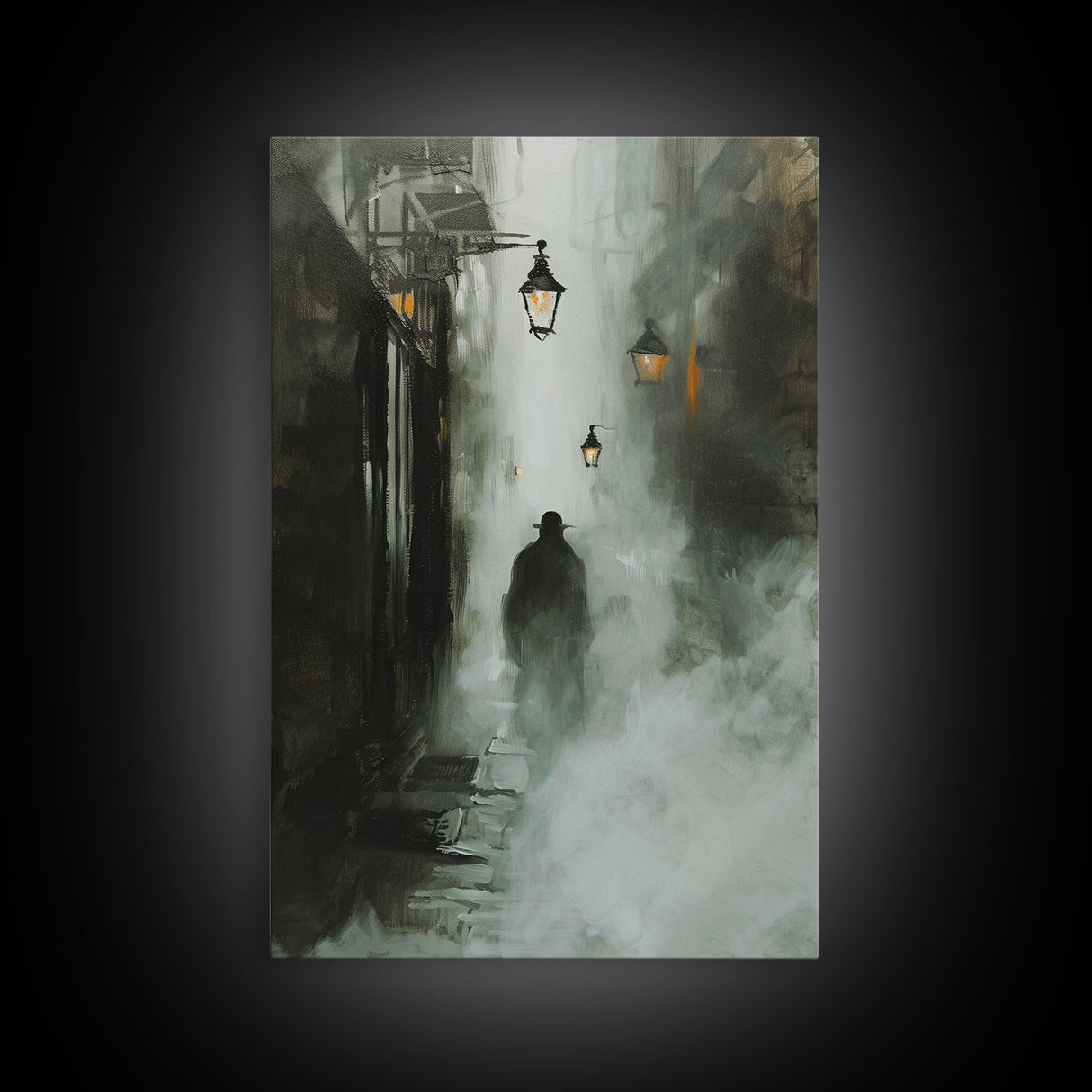Mysterious Shadow in Fog, Halloween Art Print, Spooky Home Decor, Framed Canvas Print, Creepy Art, Halloween Wall Decor, Seasonal Wall Art