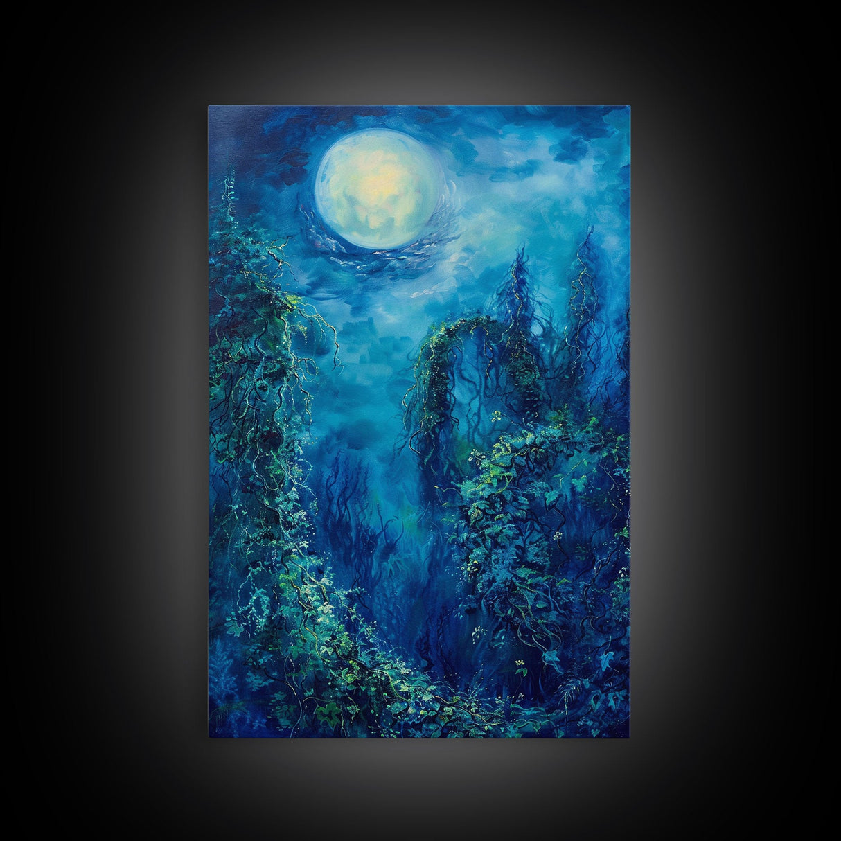 Moonlit Forest Path, Halloween Art, Spooky Wall Decor, Framed Canvas Print, Creepy Art, Halloween Wall Decor, Seasonal Wall Art