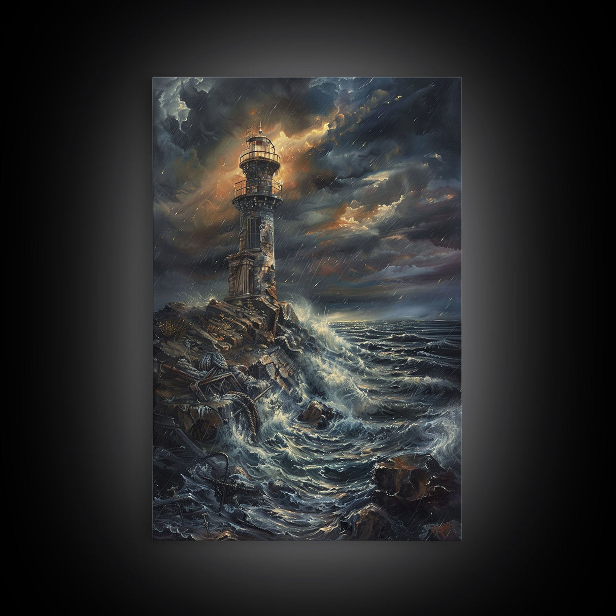 Eerie Castle on Cliff, Halloween Art Print, Spooky Home Decor, Framed Canvas Print, Creepy Art, Halloween Wall Decor, Seasonal Wall Art