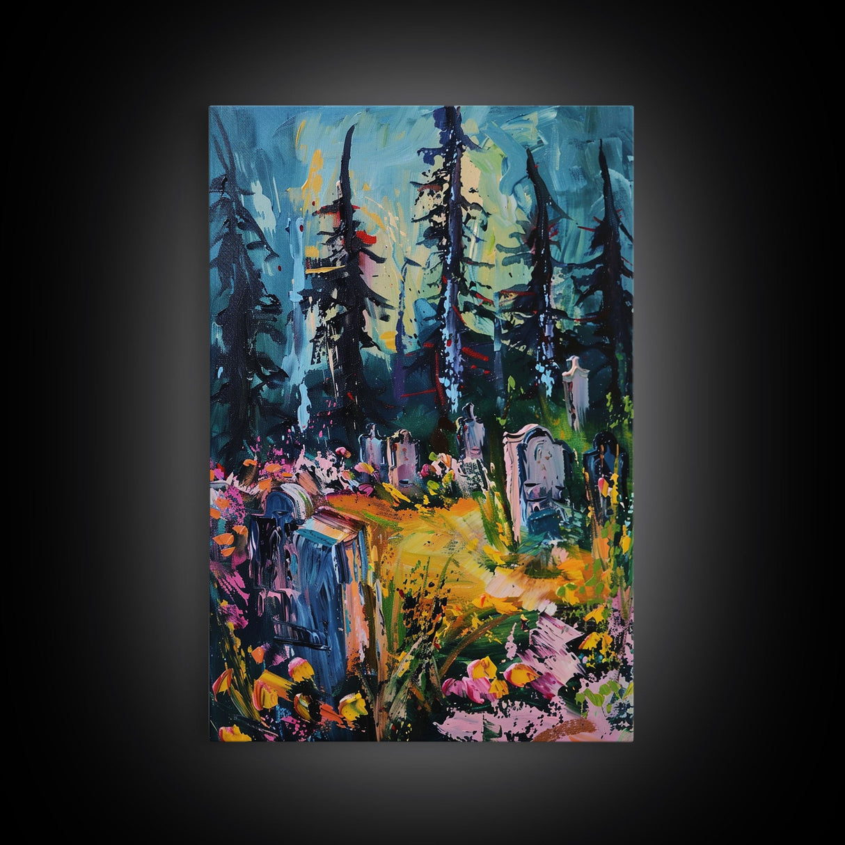 Haunted Path Framed Canvas Print, Halloween Wall Art, Spooky Walkway, Ghostly Forest, Haunted Trees, Gothic Decor, Fall Decoration