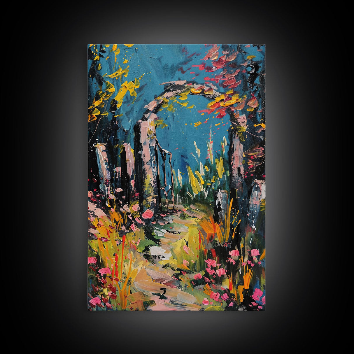 Spooky Graveyard at Night Framed Canvas Print, Ghostly Wall Art, Haunted Cemetery Scene, Halloween Decor, Eerie Artwork, Framed Canvas Print