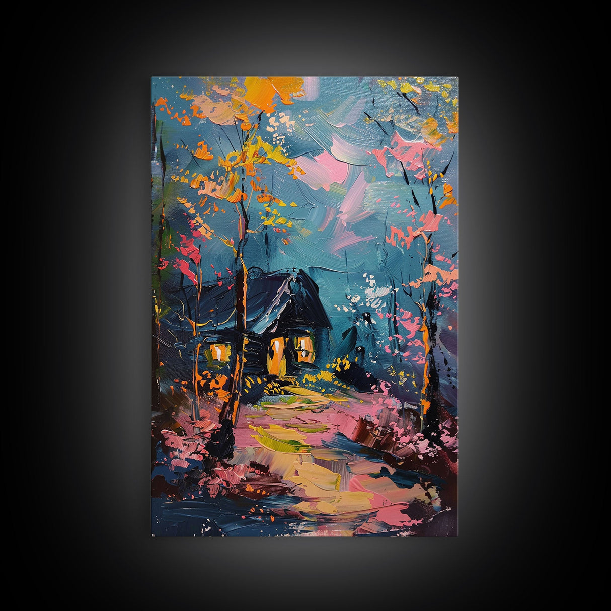 Eerie Moonlit Cemetery Framed Canvas Print, Halloween, Haunted Graveyard Wall Art, Gothic Horror Decor, Spooky Artwork, Framed Canvas Print