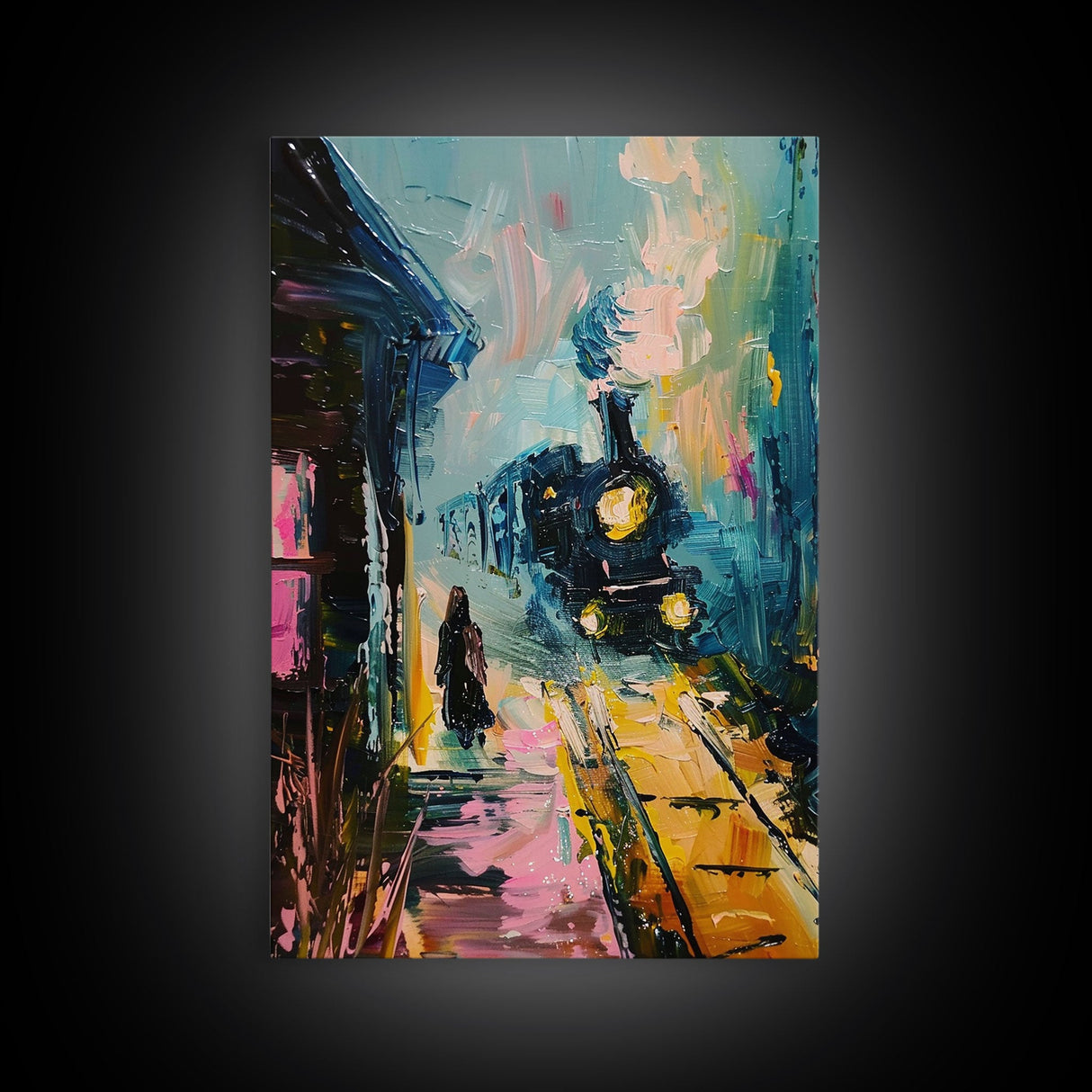 Spooky Van Gogh-Inspired Haunted House Framed Canvas Print, Halloween Wall Art, Eerie Home Decor, Ghostly Night Artwork, Haunted Home