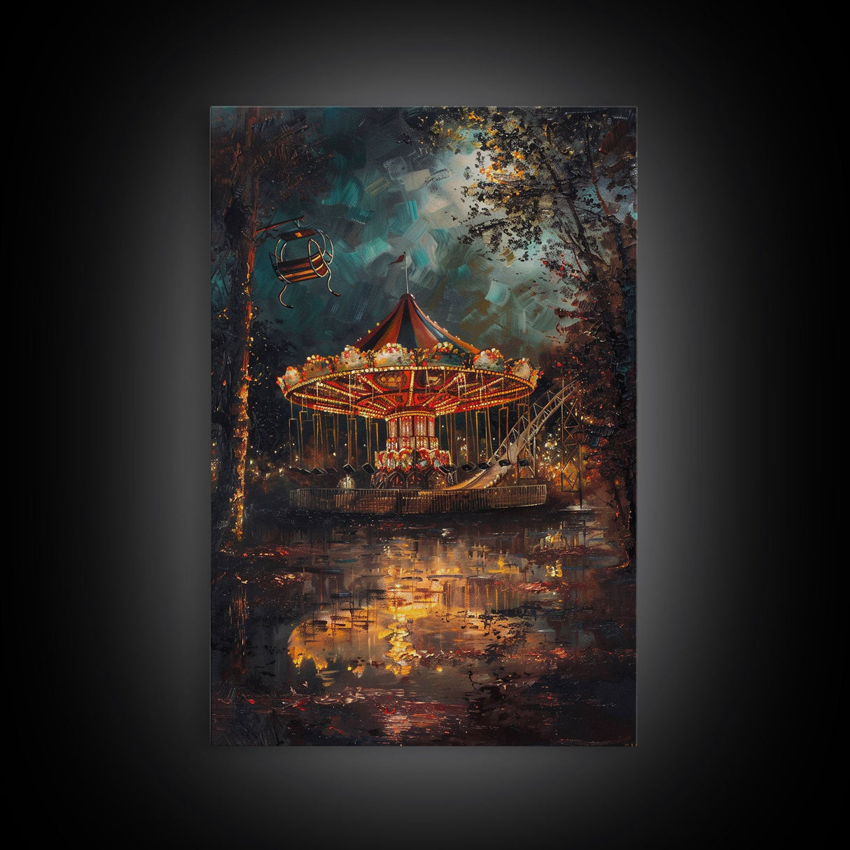 Haunted Forest Path with Pumpkins Framed Canvas Print, Halloween Wall Art, Spooky Home Decor, Eerie Forest Artwork, Haunted Pathway Art