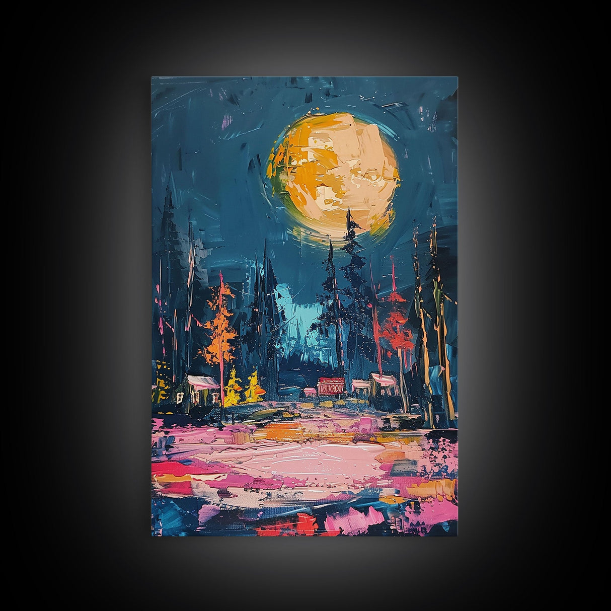 Spooky Moonlit Forest Framed Canvas Print, Halloween Wall Art, Haunted Landscape, Home Decor, Above Sofa Art, Gothic Artwork, Living Room