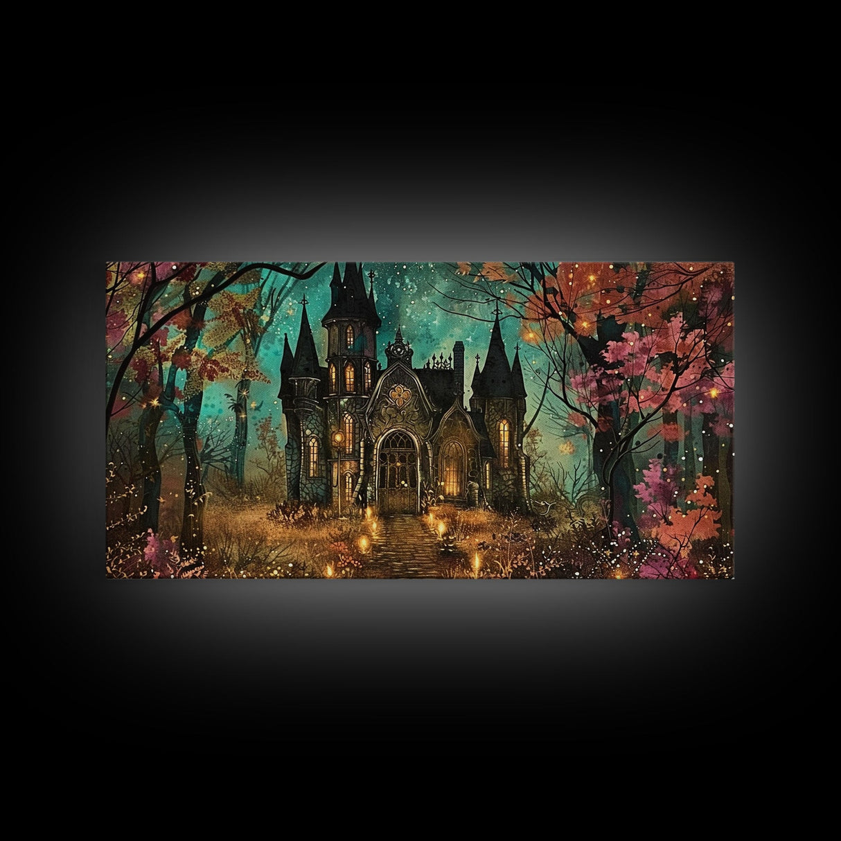 Haunted House In The Woods, Framed Canvas Print, Spooky Wall Art, Spooky Season, Halloween Products, Halloween Unique Gift