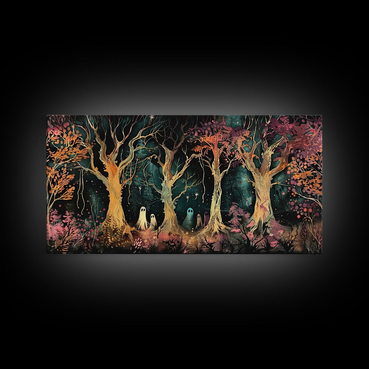 Spooky Ghosts in The Trees | Framed Canvas Print | Spooky Season | Creepy Art | Dark Academia | Halloween Products | Halloween Prop