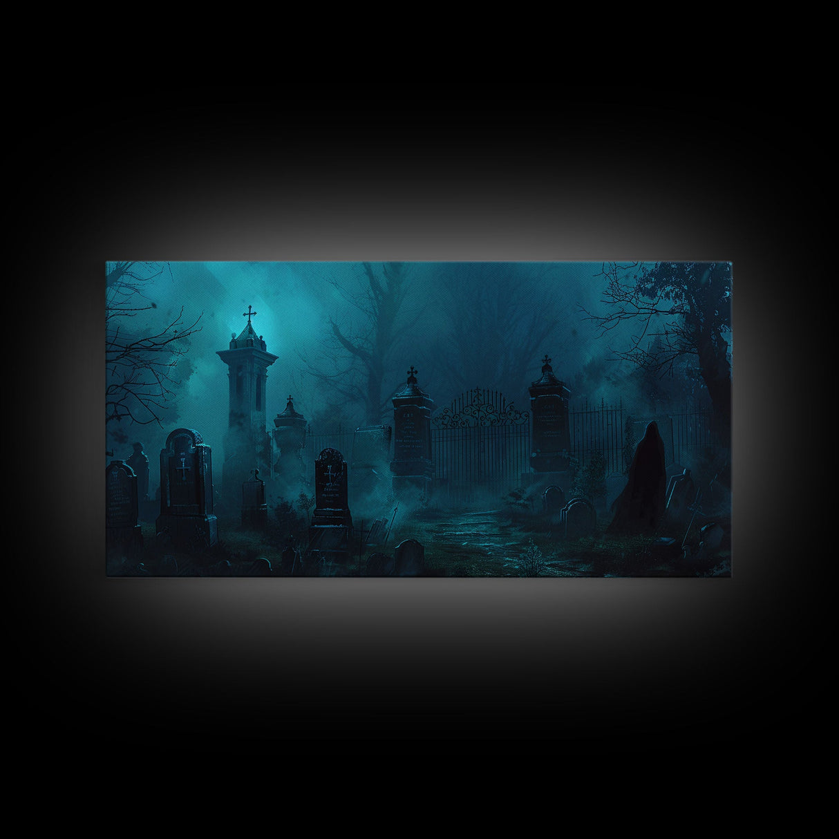 Spooky Vibes Halloween Art Framed Canvas Print, Dark Academia Oil Painting