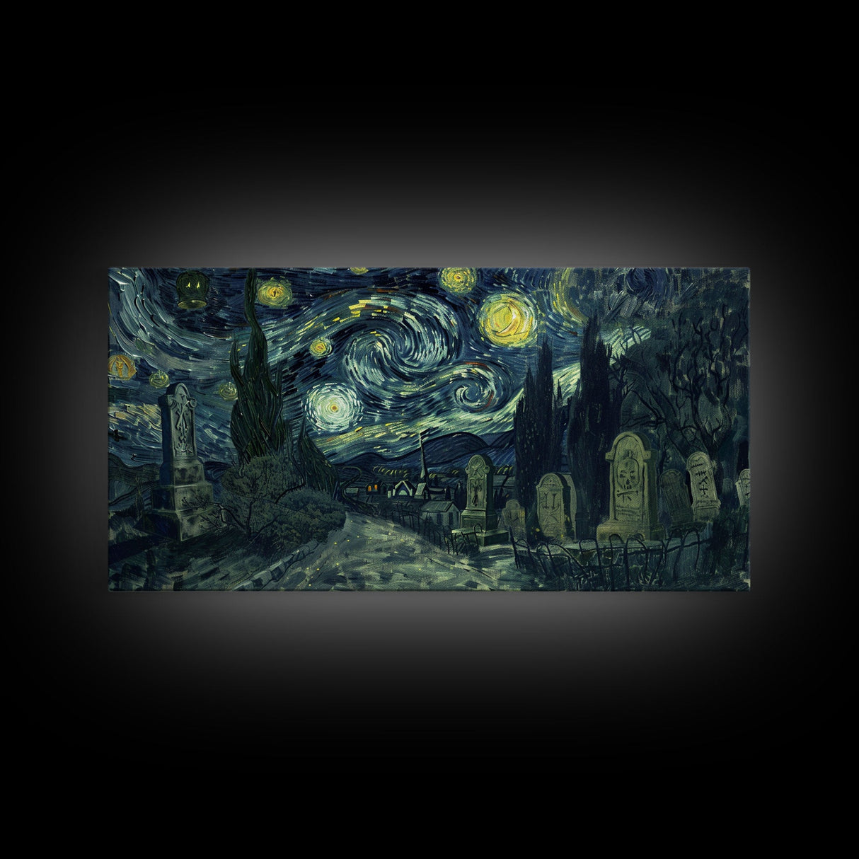 Spooky Vibes Cemetery Grave Yard, Framed Canvas Print, Halloween Decor, Spooky Month Wall Art