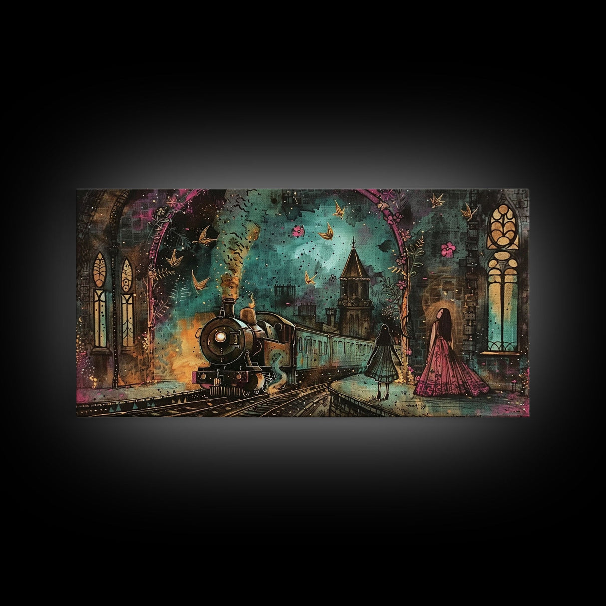 Spooky Haunted Railway, Spooky Wall Art, Framed Canvas Print, Unique Halloween Wall Art Gift Idea, Halloween Props