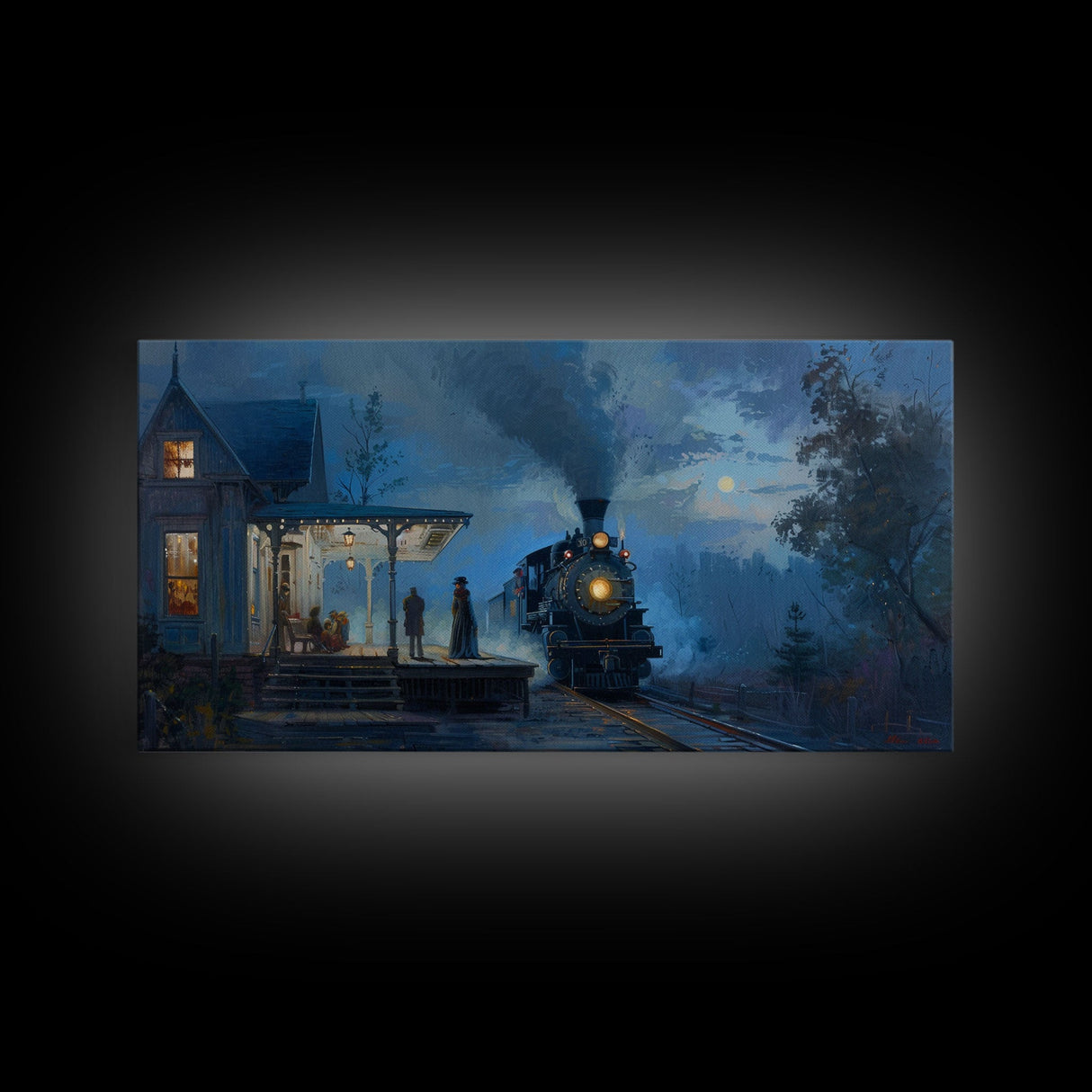 Haunted Steam Train, Spooky Wall Art, Framed Canvas Print, Unique Halloween Wall Art Gift Idea, Halloween Props