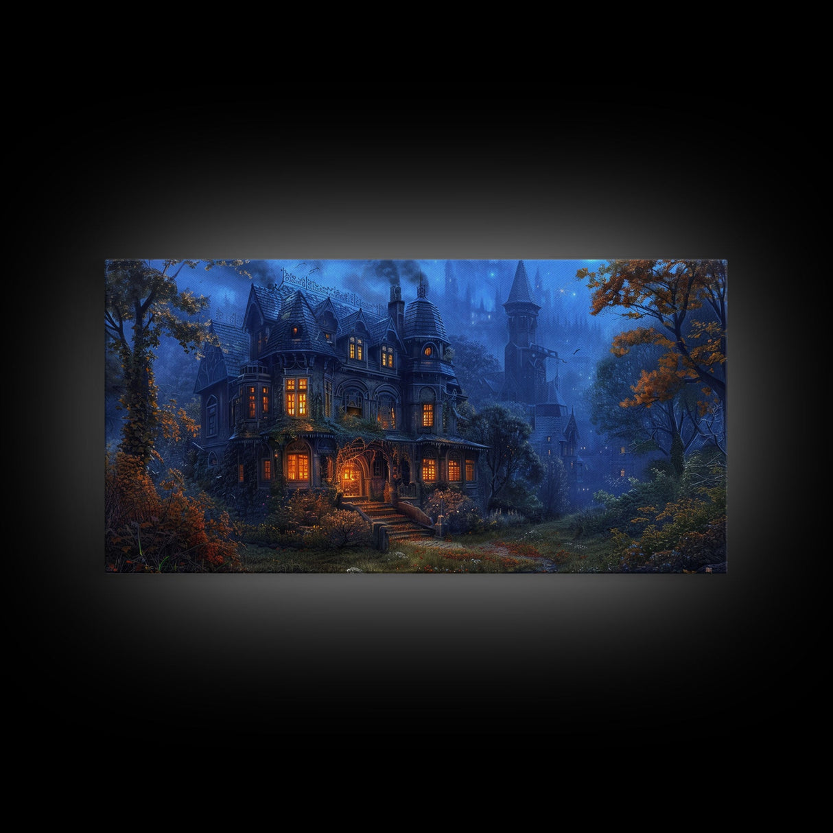 Dark Academia Victorian Mansion Framed Canvas Print, Victorian Oil Painting, Spooky Vibes Halloween Wall Art