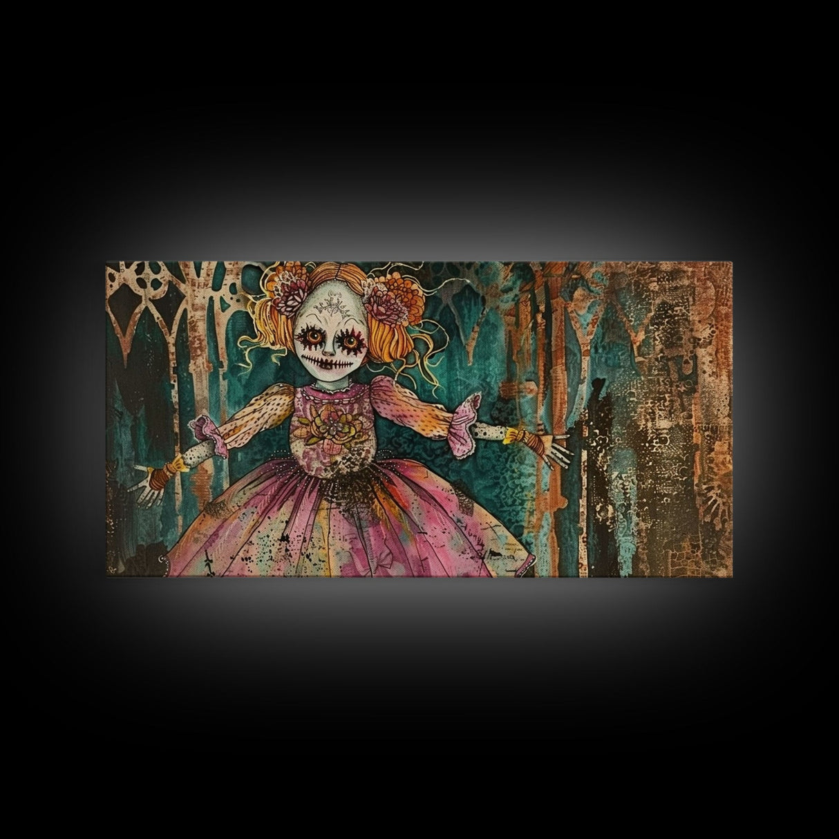 Creepy Doll Wall Art, Framed Canvas Print, Spooky Season Spooky Vibes Wall Art, Halloween Decor