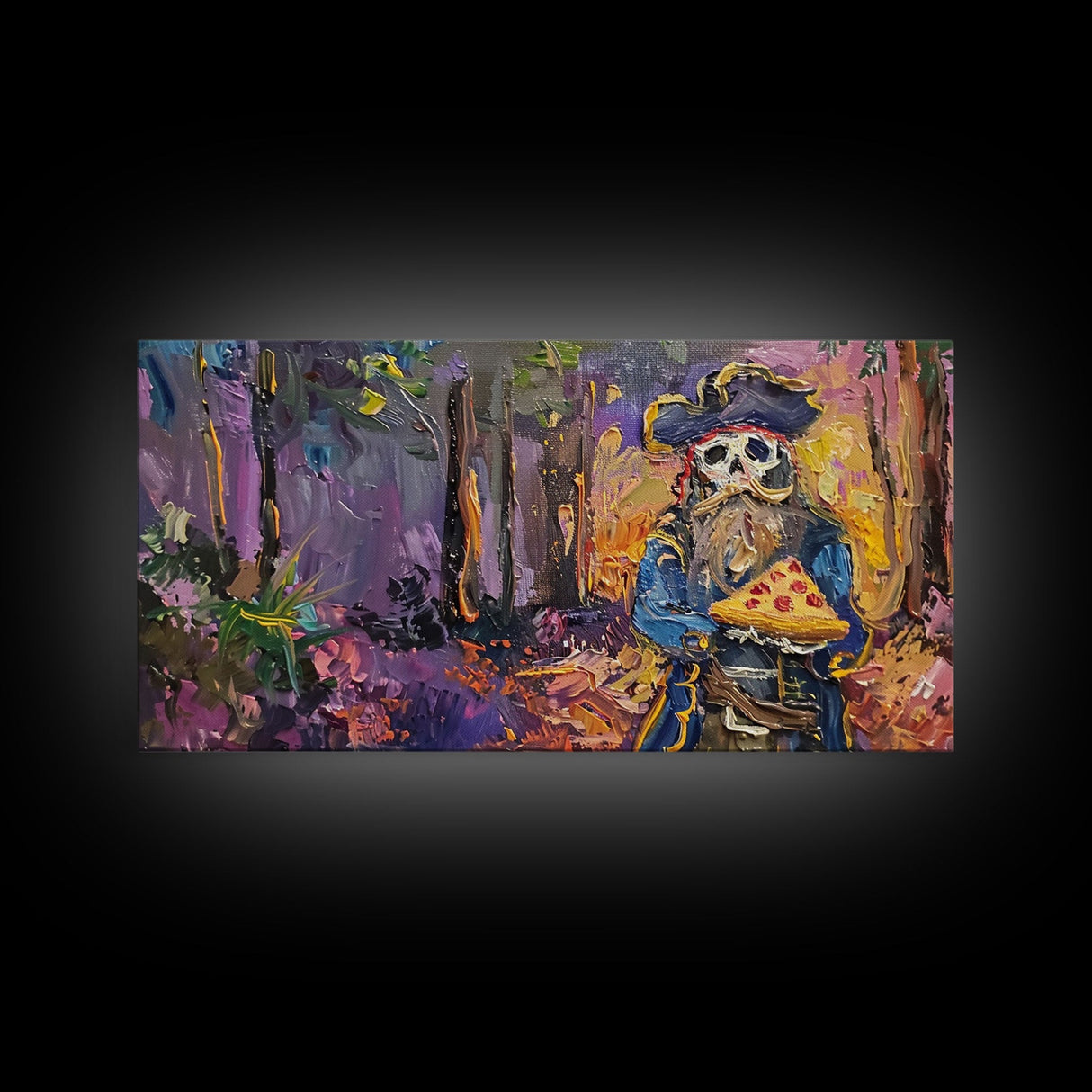 Do Ghost Pirates Eat Pizza? The Answer is Yes. Funny Halloween Wall Art, Framed Canvas Print