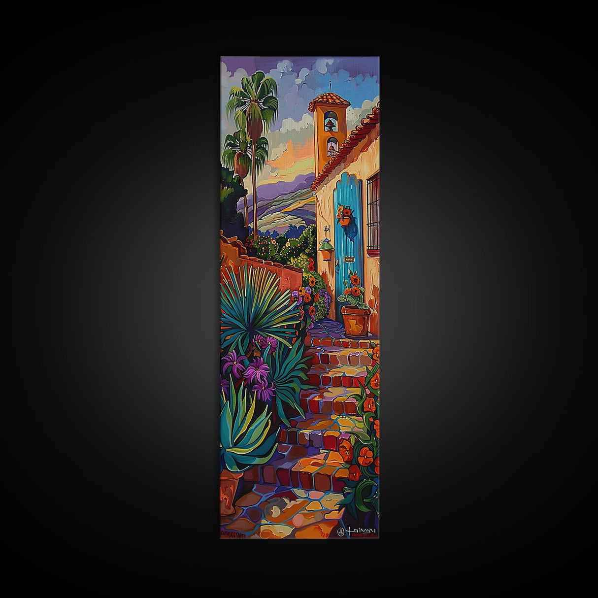 Contemporary Tuscan Style Oil Painting, Sunset Painting Framed and Printed on Canvas, Spanish Art, Living Room Wall Art Print, Mountain Art