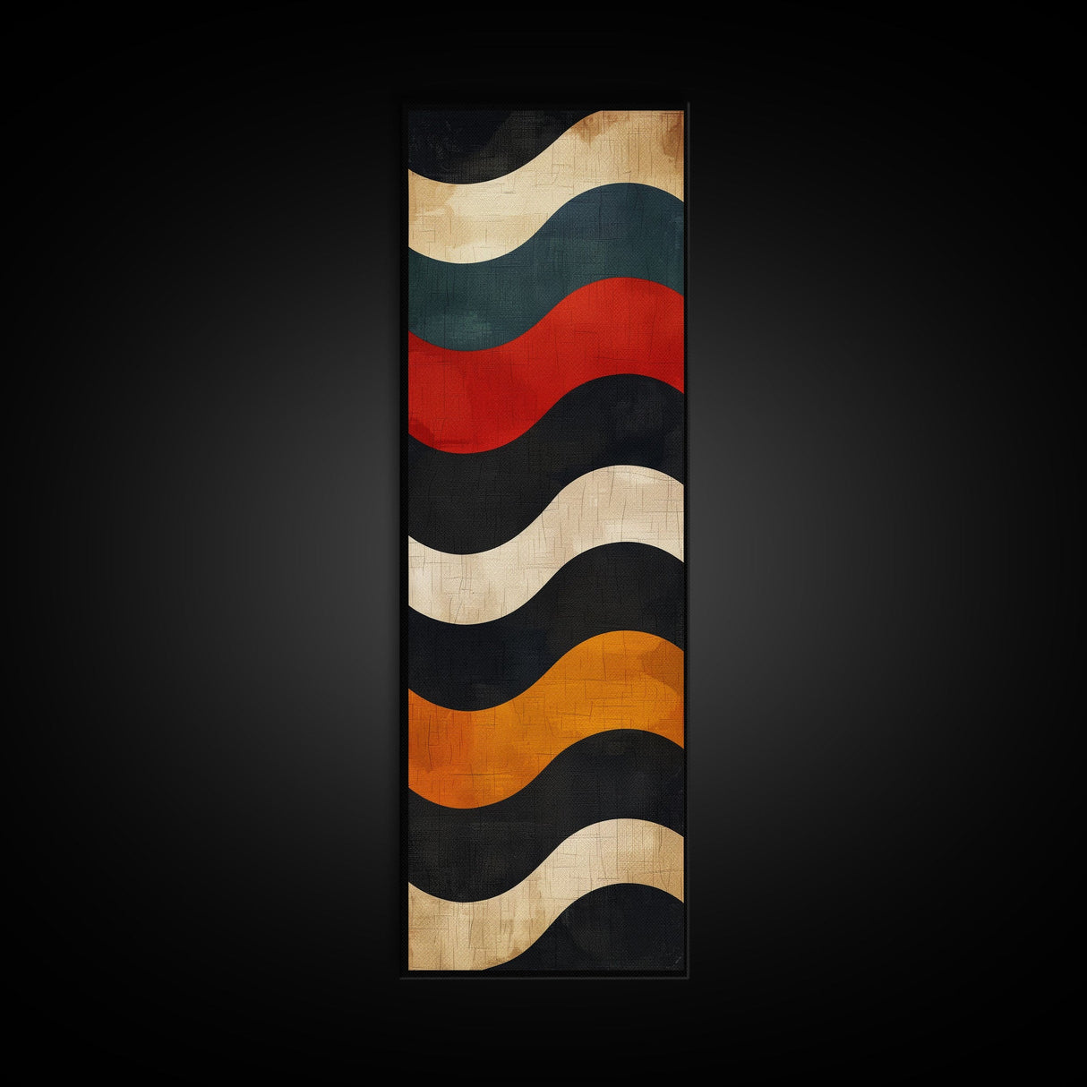Wavy Retro Pattern in Earth Tones - Framed Canvas Print, Midcentury Modern Art, Boho Art, Skinny Art, Tall Art, Living Room Wall Decor, Minimalist Art