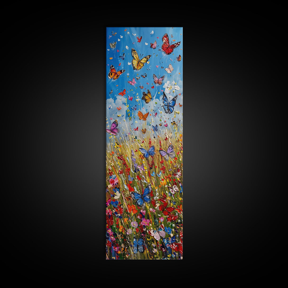 Butterflies In The Spring Framed Canvas Print, Wood Framed Art, Living Room Decor, Girl's Room Gift Idea, Nursery Decor, Minimalist Whimsical Decor