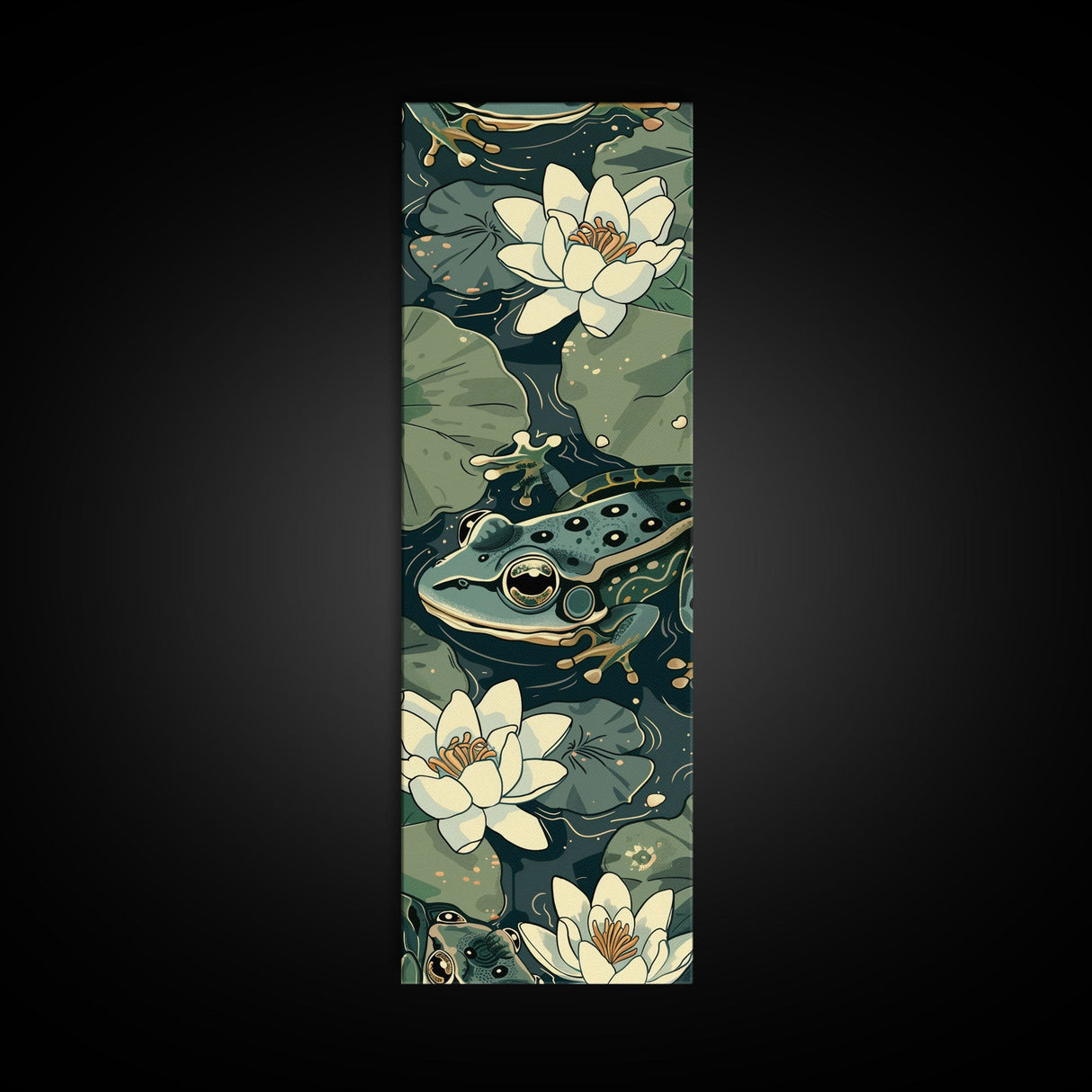 Elegant Japanese Peacock with Blossoms Tall Skinny Framed Canvas Print - Ukiyo-e Art Wall Décor