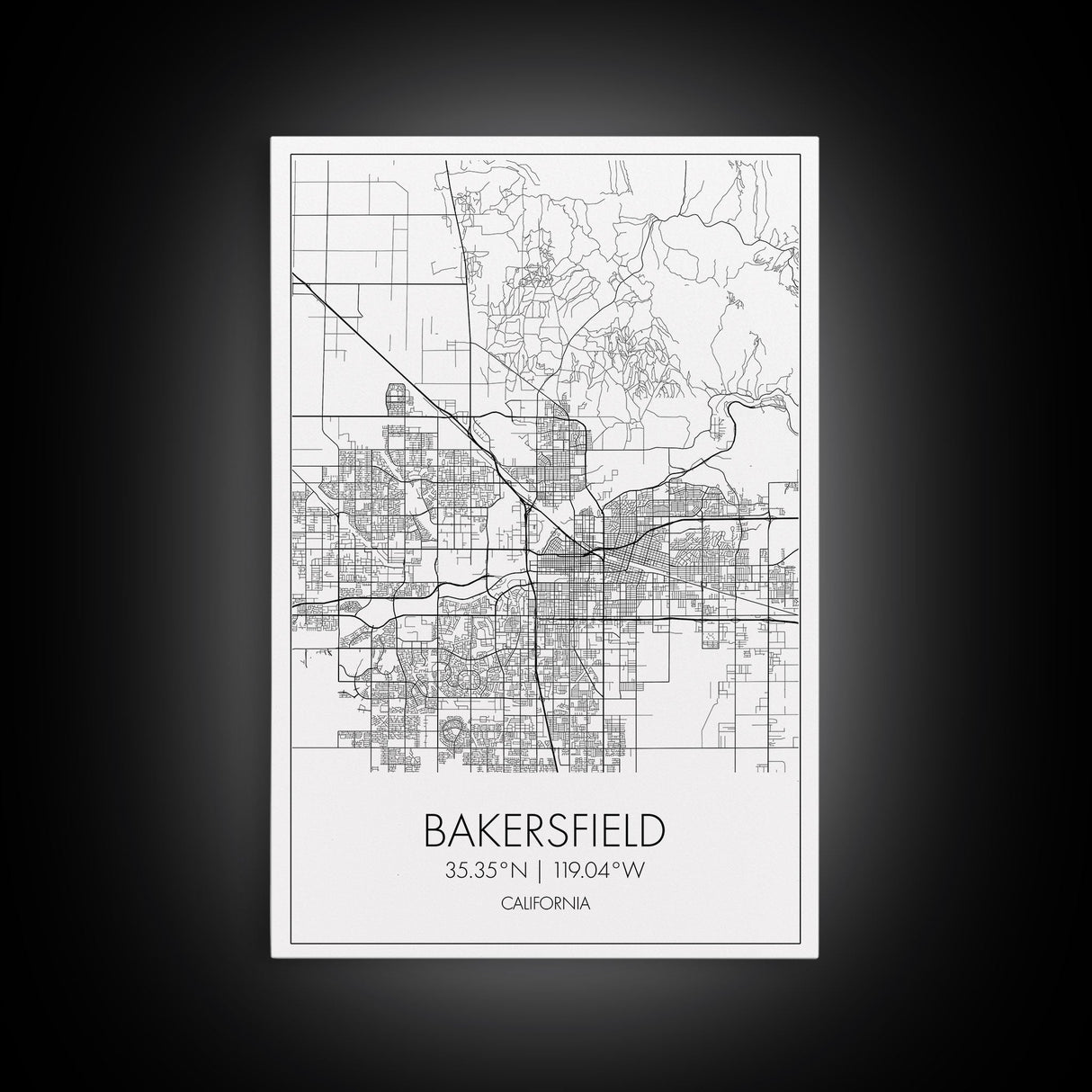 Bakersfield Street Map, California Map, City Wall Art, Home Wall Décor, Wife Gift, Minimalist Art, Wall Art, Canvas Print, Canvas Wall Art
