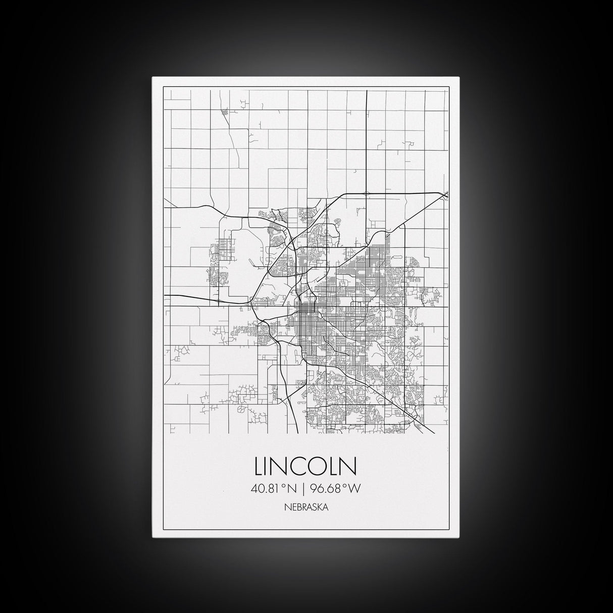 Lincoln Street Map, Nebraska Map, City Map Art, Modern Wall Art, Wall Art, Canvas Print, Travel Wall Decor, Black And White Art, Wife Gift