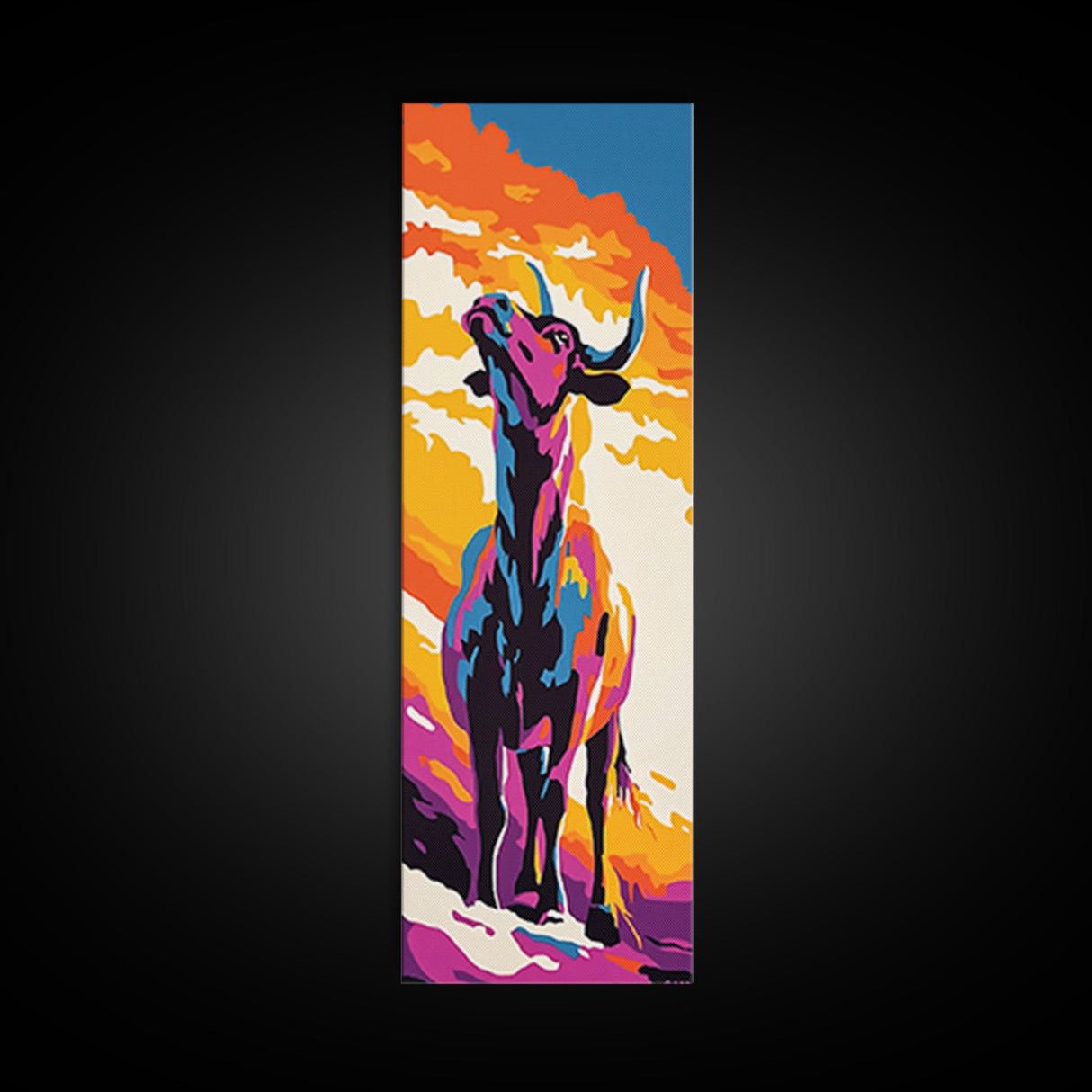 Vibrant Bull Art Framed Canvas Print Colorful Southwest Wall Art, Blotter Art, Chicano Art, Moody Art, Gift Idea, Above Sofa Art