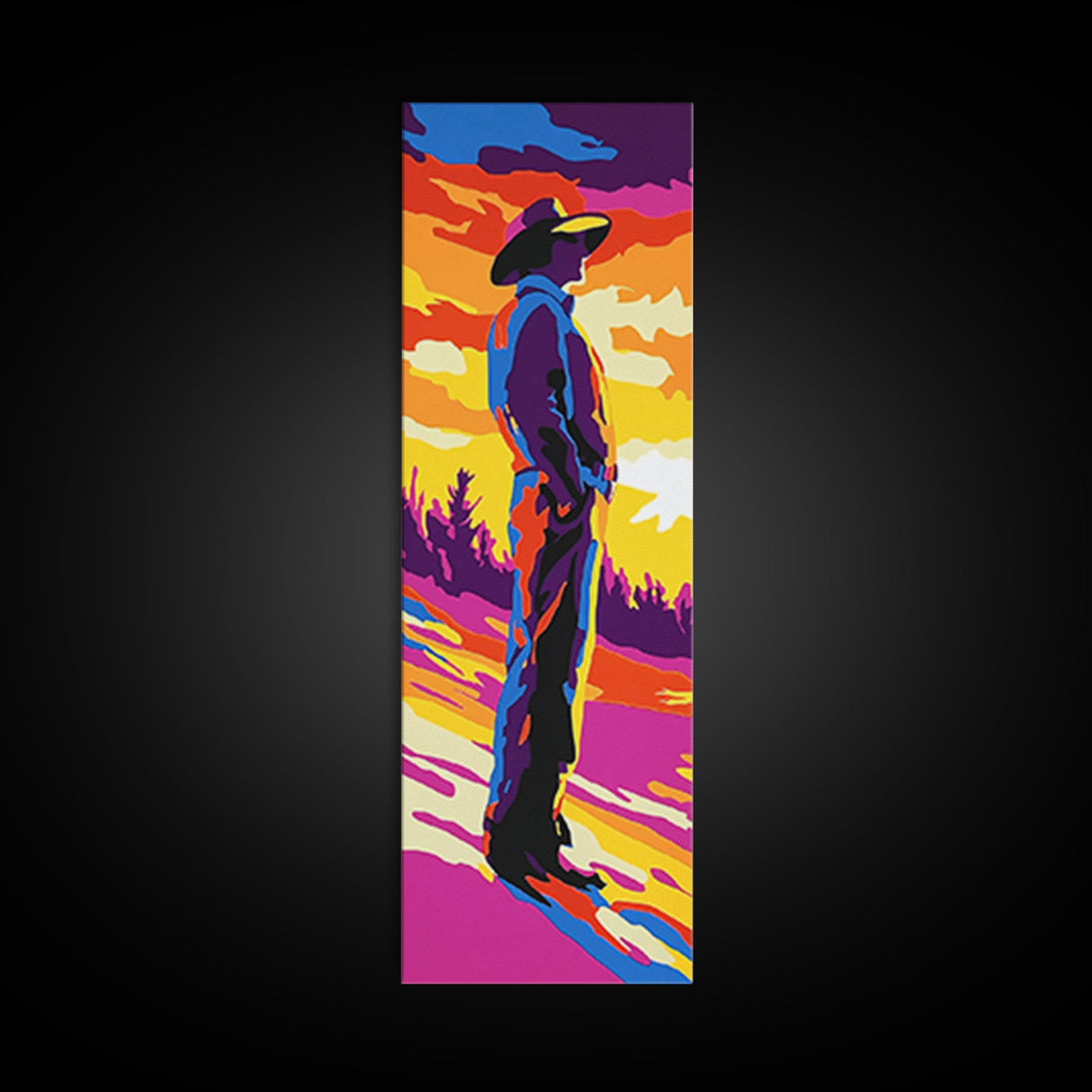 Pop Art Cowboy Framed Canvas Print Colorful Western Wall Art, Chicano Art, Bright Wall Art, Tall Skinny Art, Rustic Decor, Gift Idea