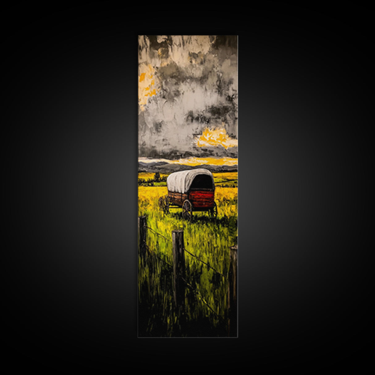 Scenic Prairie Wagon Art Framed Canvas Print, Rustic Decor, Farmhouse Art, Moody Art, Above Couch Art, Extra Wide Art