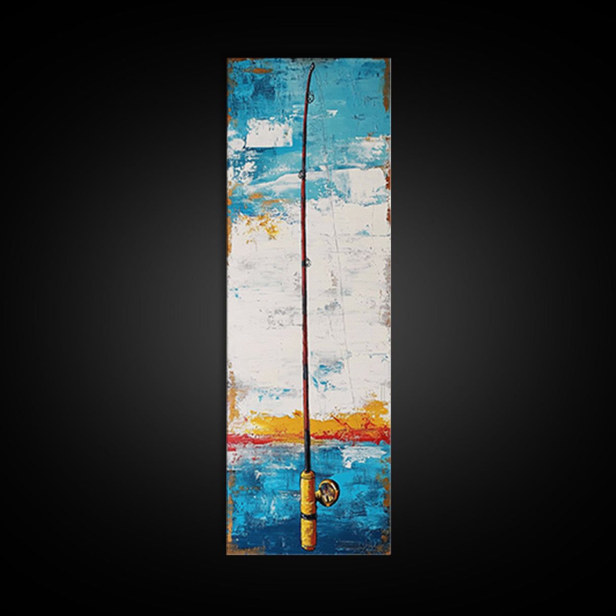 Fishing Rod Painting Canvas Print, Fly Fishing Art, Nautical Wall Art, Rustic Decor, Tall Narrow Art, Coastal Landscape Art, Above Couch Art, Fishing Wall Art, Nautical Decor, Farmhouse Art, Skinny Wall Art, Living Room Art, Gift Idea