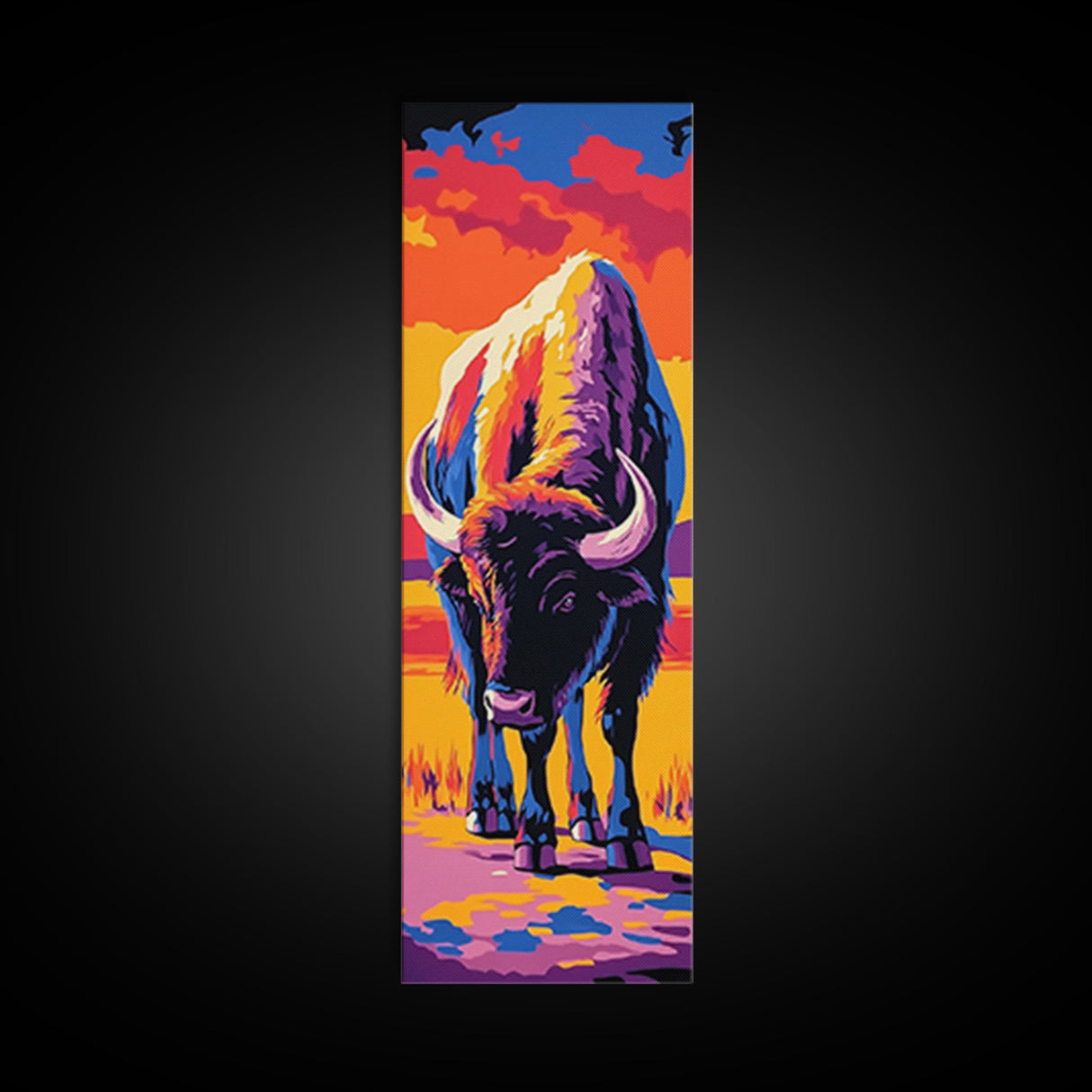 Pop Art Bison Canvas Print Southwest Wall Art Bright Wall Art Tall Narrow Art Colorful Art Above Couch Art