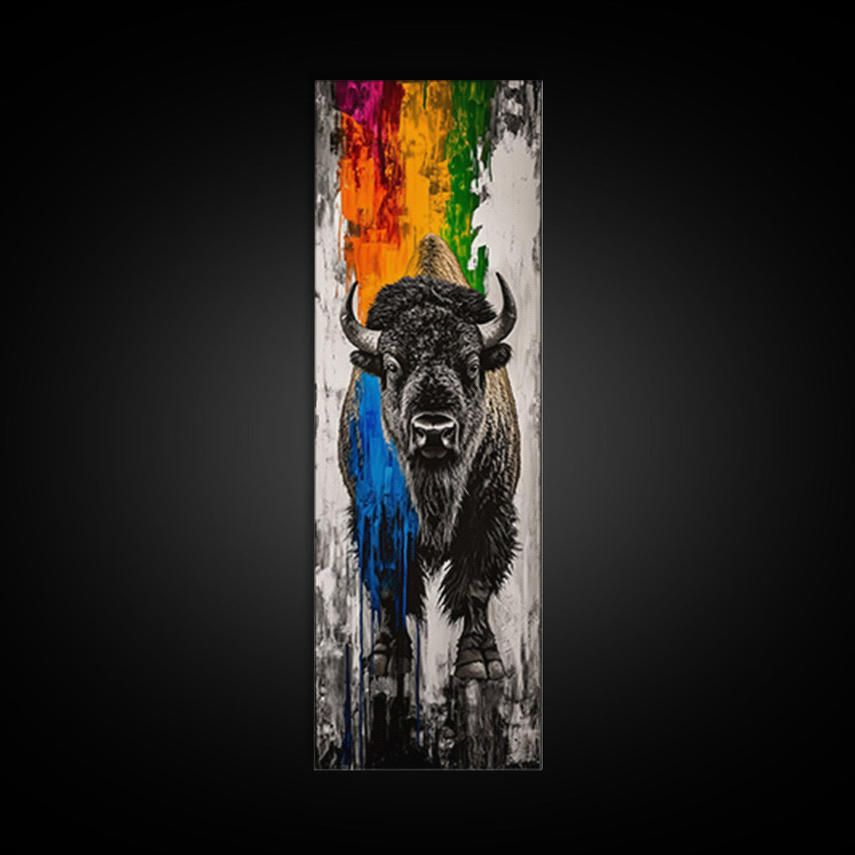 Colorful Bison Canvas Print Pink Orange Wall Art Southwest Wall Art Boho Art Tall Narrow Art Living Room Art Above Couch Art