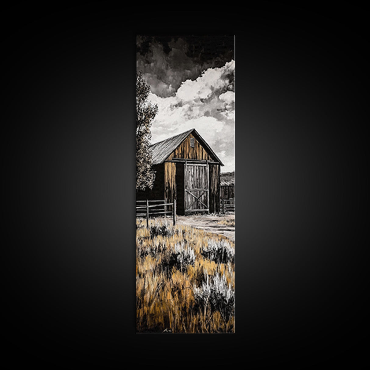Rustic Barn Landscape Canvas Print Farmhouse Wall Art Barn Landscape Oil Painting Rustic Decor Moody Art Above Sofa Art