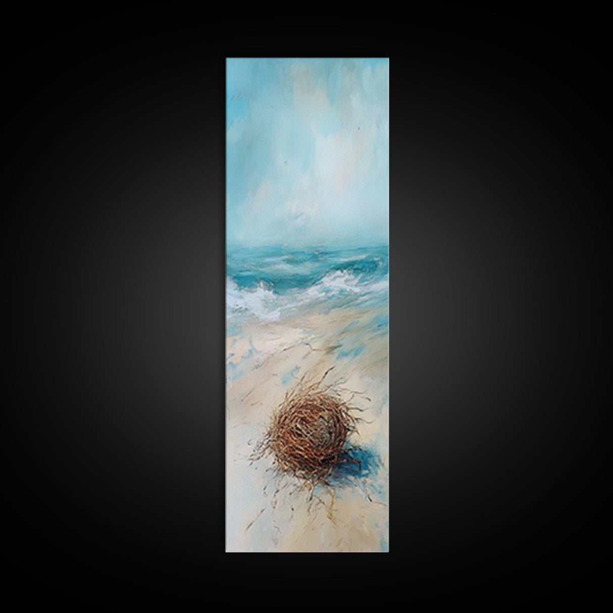 Serene Beach Nest Framed Canvas Print coastal landscape art wabi sabi wall art minimalist art nautical decor ocean painting seascape