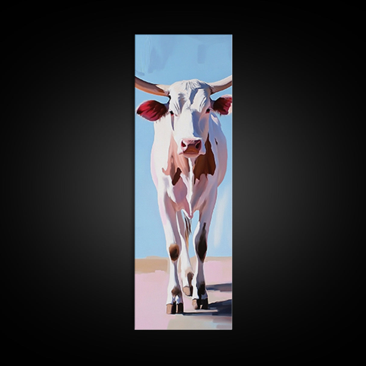 Realistic Longhorn Portrait Framed Canvas Print black cowgirl painting rustic wall art farmhouse decor western art bull and bear art