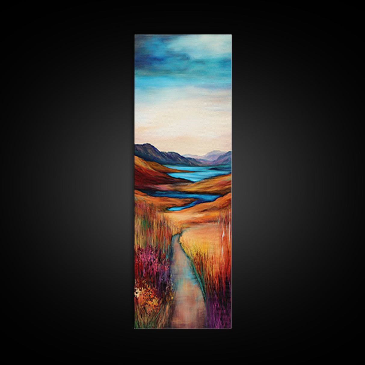 Rolling Hills Landscape Framed Canvas Print mountain painting, Ireland painting, landscape painting, lake Tahoe art, rustic wall art