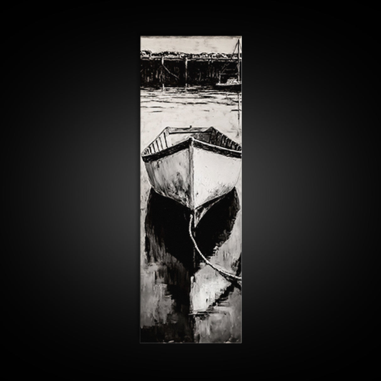 Monochrome Boat Reflection Framed Canvas Print nautical painting moody art coastal wall art nautical wall art gift idea for him