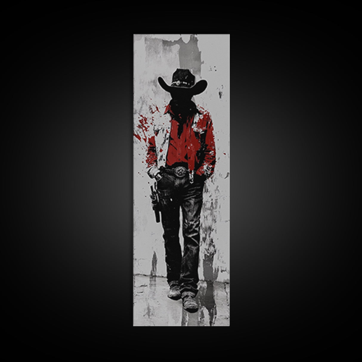 Gunslinger Cowboy Art, Framed Canvas Print, cowgirl painting, rustic wall art, moody art, gift idea, southwest wall art, vintage art