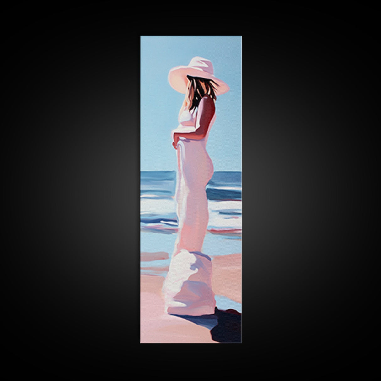 Woman in White Dress Canvas Print, Coastal Cowgirl Wall Art, Minimalist Art, Boho Art, Bedroom Art, Guest Room Art, Nautical Decor