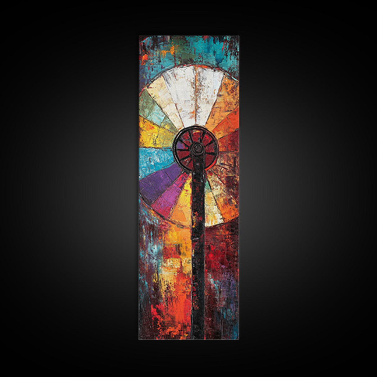 Vibrant Windmill Wall Art Canvas Print Rustic Farmhouse Art Colorful Abstract Painting Tall Skinny Art Living Room Art