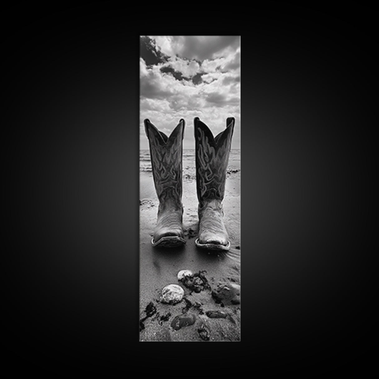 Cowboy Boots, Coastal Cowgirl, Wall Art, Framed Canvas Print, Rustic Décor, Western Artwork, Moody Art, Southwestern Wall Art