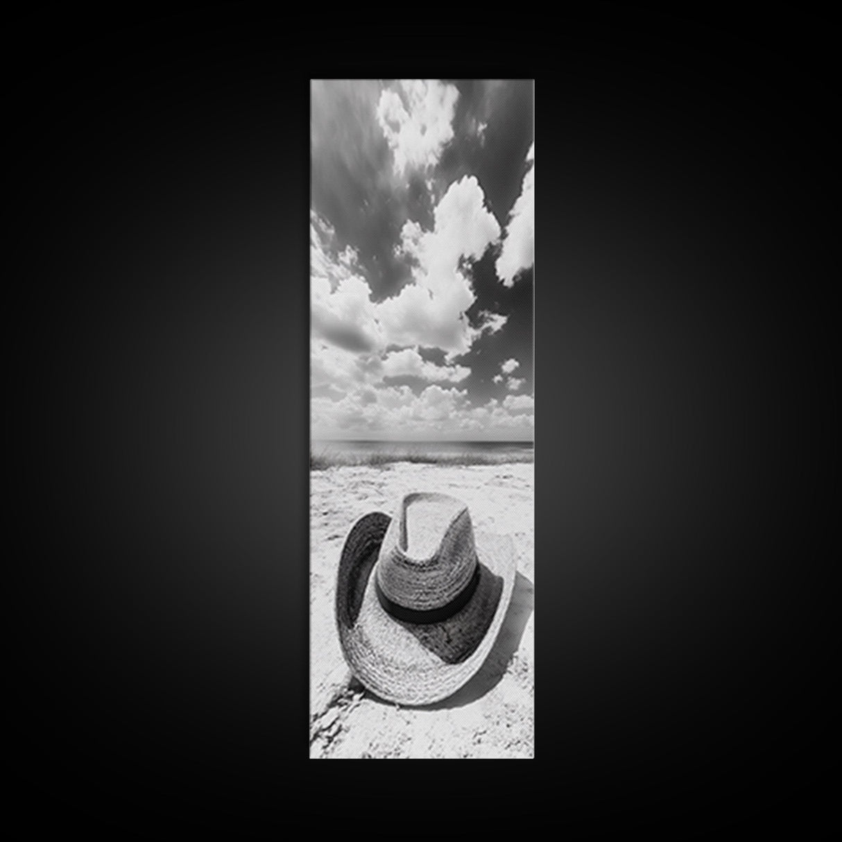 Straw Cowboy Hat, Beach Photography, Framed Canvas Print, Coastal Cowgirl, Wall Art, Rustic Décor, Minimalist Wall Art
