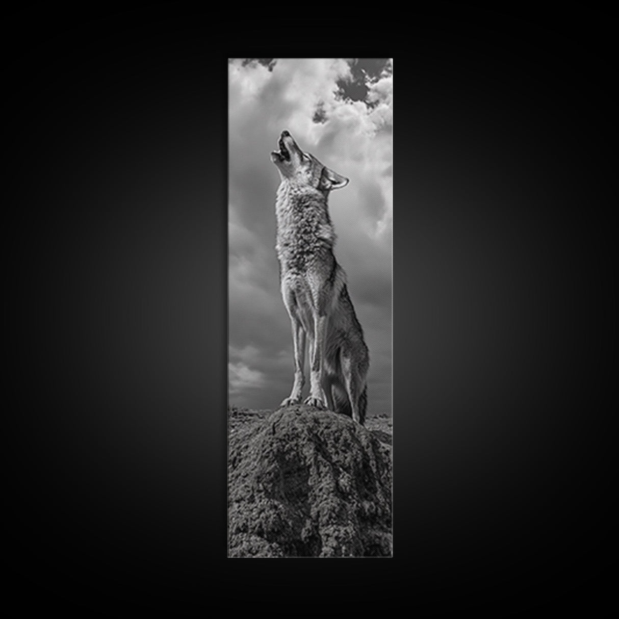 Howling Coyote, Framed Canvas Print, southwest wall art, rustic wall art, wildlife photography, desert landscape art, cowboy art, boho home decor