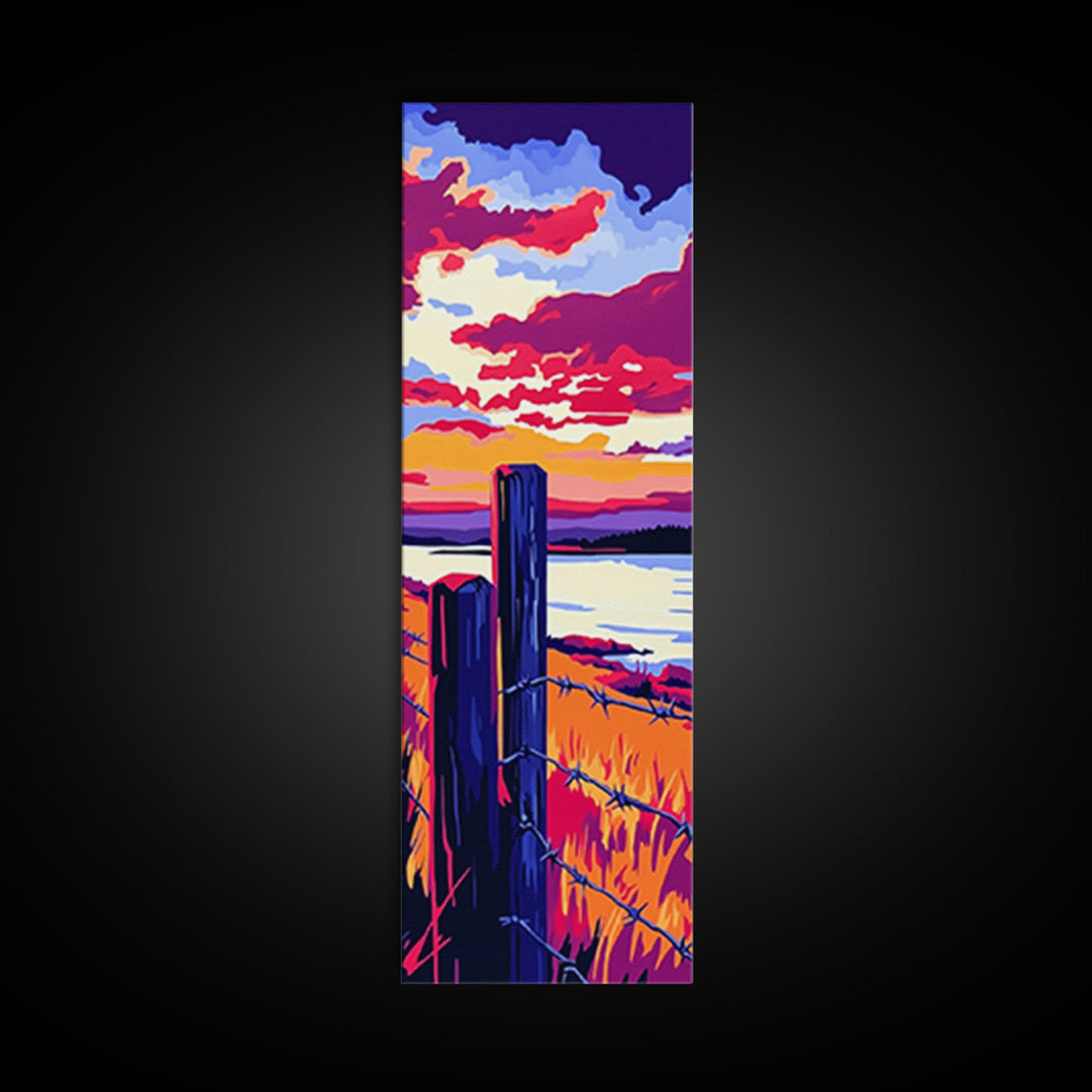 Barbed Wire Fence, Canvas Print, rustic décor, landscape painting, moody art, southwest wall art, coastal landscape art, farmhouse art, gift idea