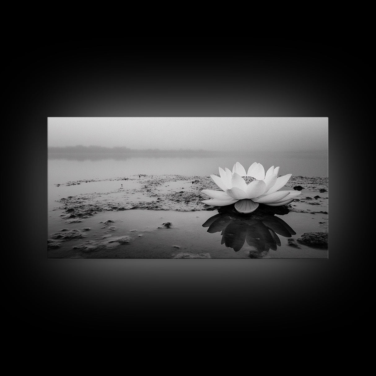 Lotus, Zen Wall Art, Minimalist Art, Coastal Landscape Art, Wabi Sabi Art, Panoramic Art, Moody Art, Framed Canvas Print