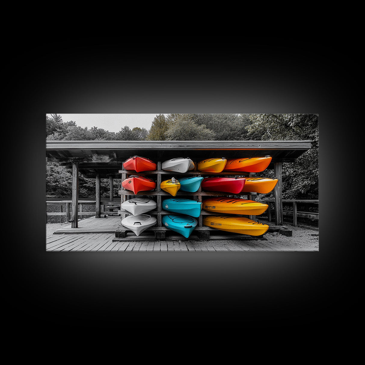 Vibrant Kayak Storage Canvas Print Coastal Decor Nautical Painting Lake Tahoe Art Horizontal Wall Art Gift Idea Living Room Art