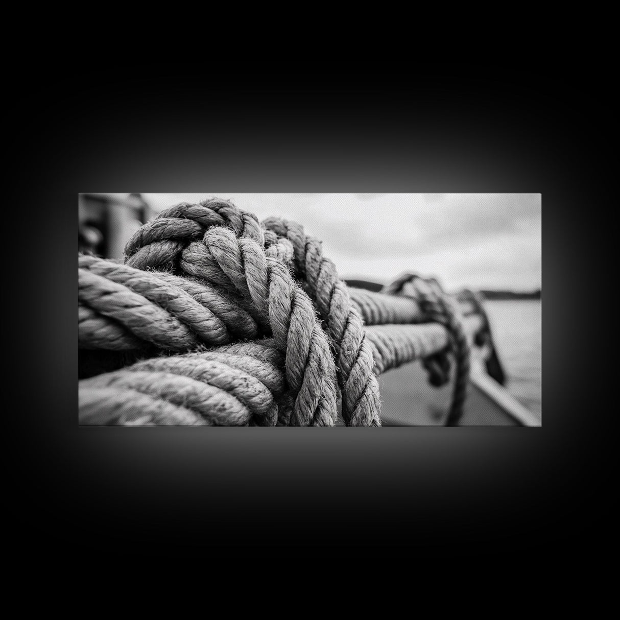Nautical rope, rustic art, coastal decor, nautical wall art, maritime painting, extra wide art, panoramic painting, framed canvas print