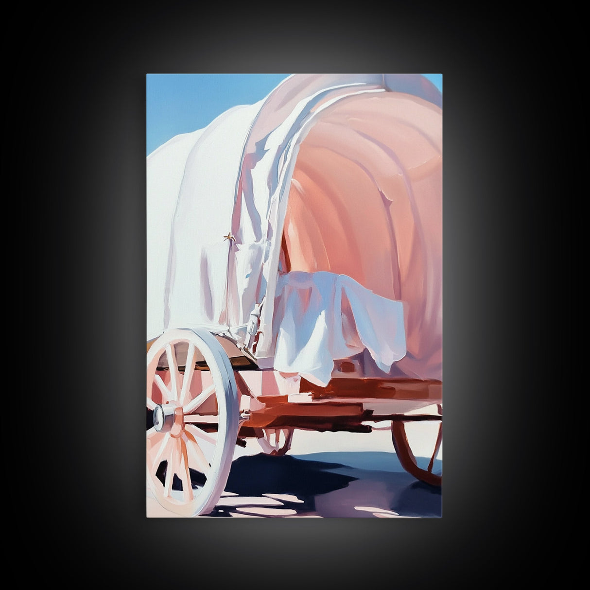 Rustic Wagon, pink abstract art, light pink wall art, vintage horse art, farmhouse art, rustic wall art, framed canvas print, gift idea