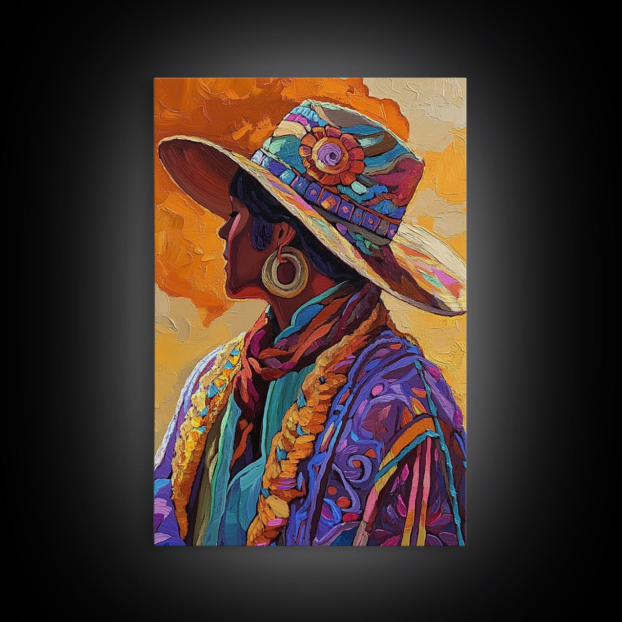 Boho Cowgirl, goddess art print, chicano art, vibrant western painting, colorful fashion art, afrocentric wall art, canvas print, unique decor