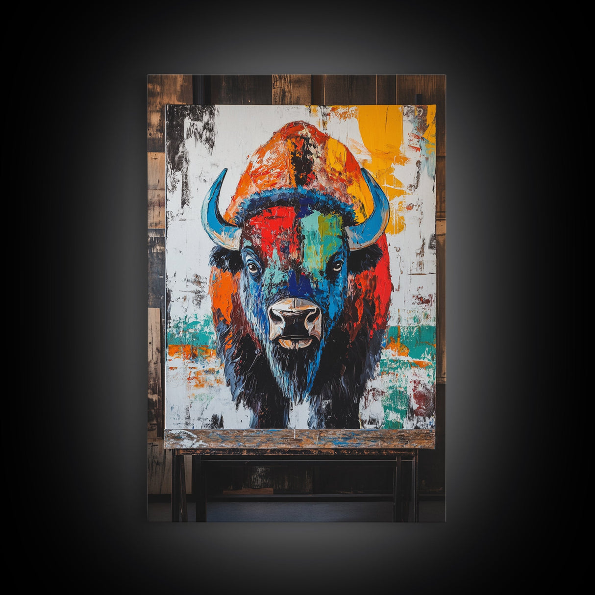 Abstract Bison, Graffiti Wall Art, Bold Colors, Rustic Wall Art, Framed Canvas Print, Farmhouse Art, Southwest Decor, Western Art